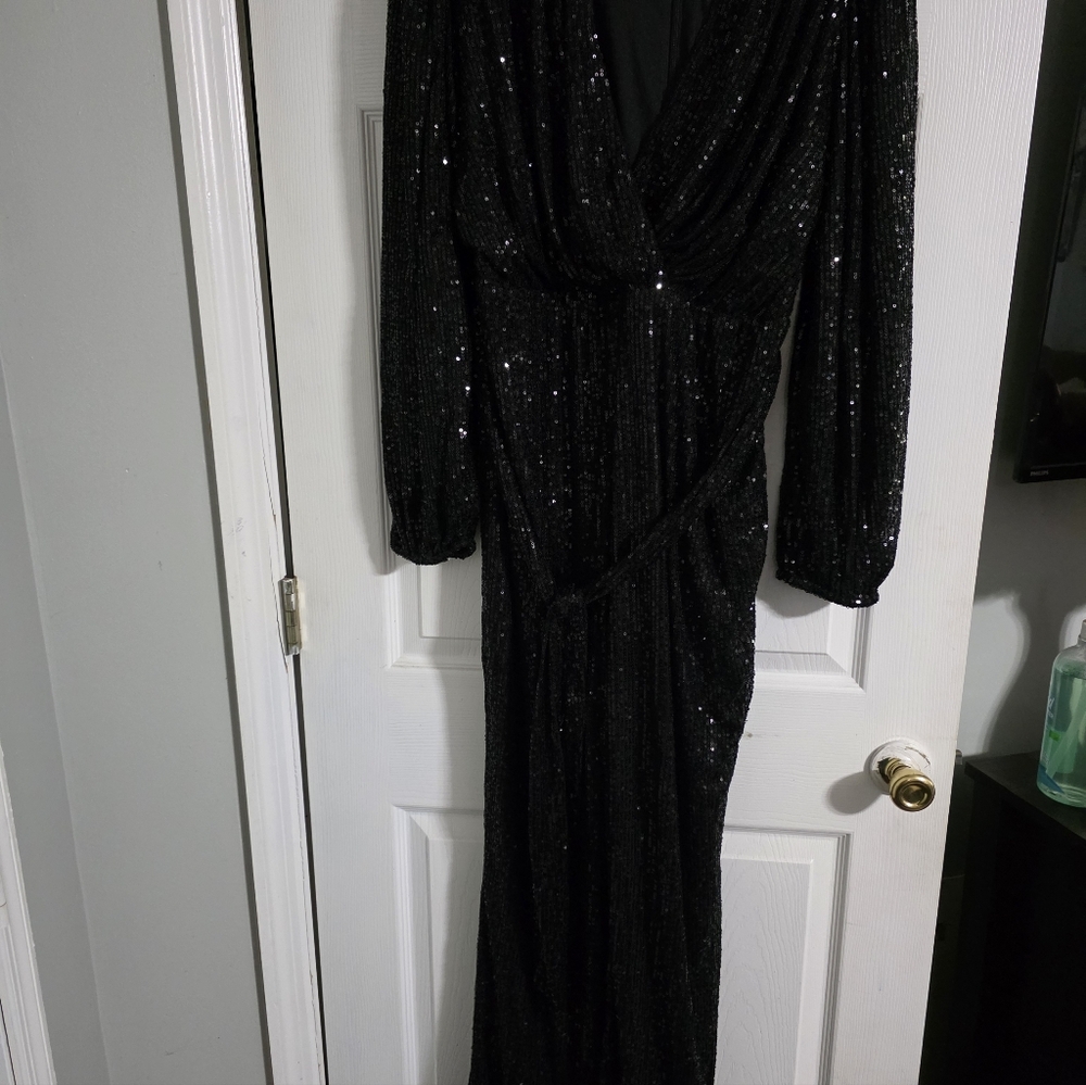 Fashion Nova Black Sequin Long Sleeve Jumpuit NEW size 2X